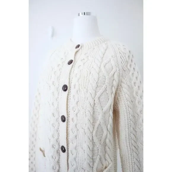 Vintage Handknit Cable Hand Knit Cardigan Sweater Carrick On Suir Ireland - Picture 6 of 14